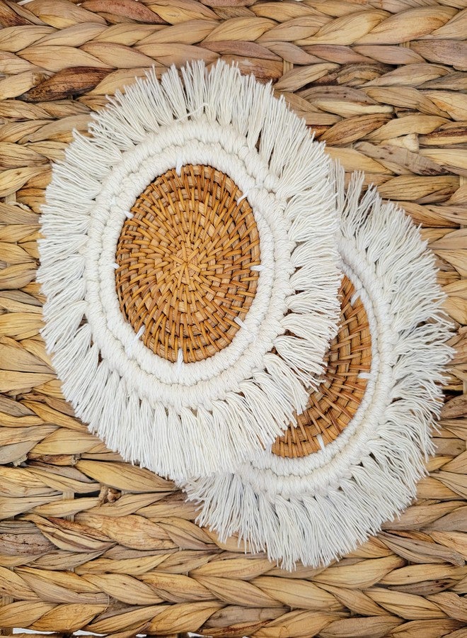 Mokoboho مجموعة موكوبوهو المكونة من 2 قواعد أكواب من المكرمية والراتان الطبيعية - Image 1